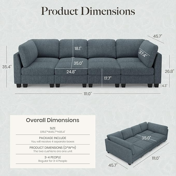 Belffin 111" Cloud Sectional Sleeper Sofa - Image 2