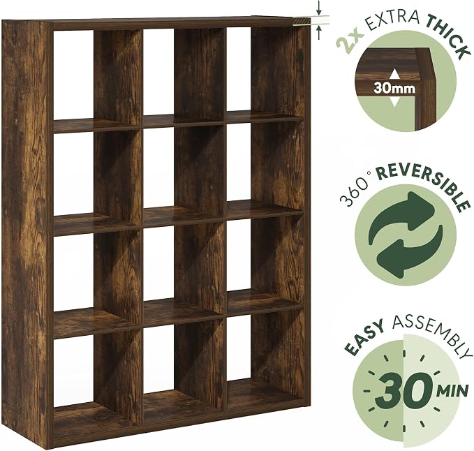 Furinno Cubicle Book Shelf, 12-Cube Bookshelf, Extra Thick Frame Reversible - Image 7