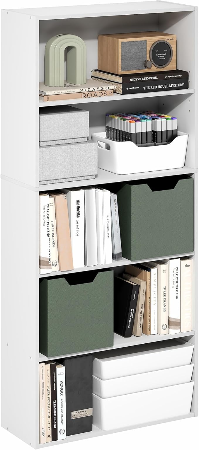 Furinno Jaya Book Shelf, 5-Tier Bookshelf, 52 Inch Tall Standing Bookcase - Image 3