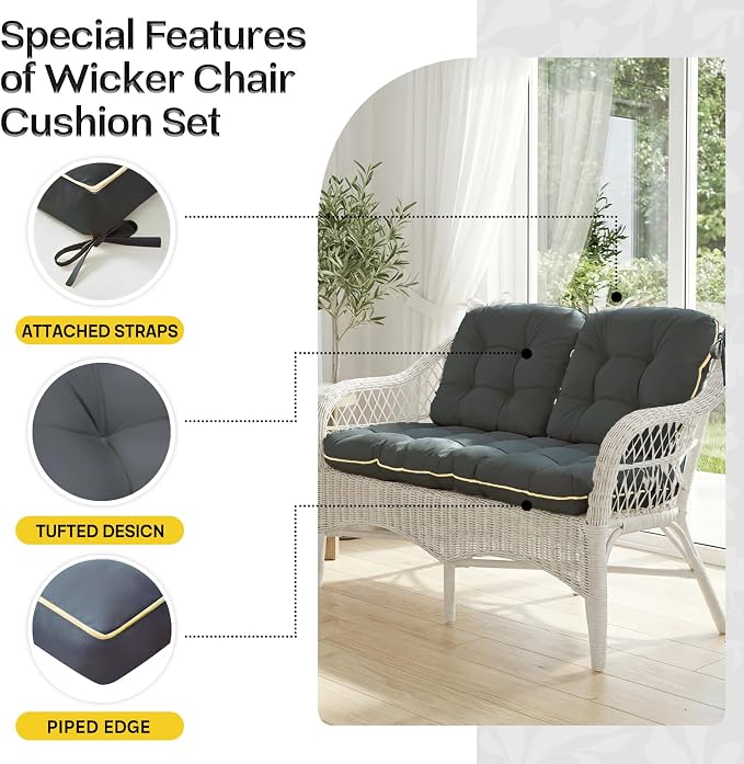 1 MIDDLE ONE Wicker Chair Cushions 3 Pieces Set - Image 5