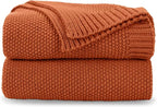 CozeCube Burnt Orange Seed Stitch Throw Blanket 60"x80", Farmhouse Decor | by CozeCube