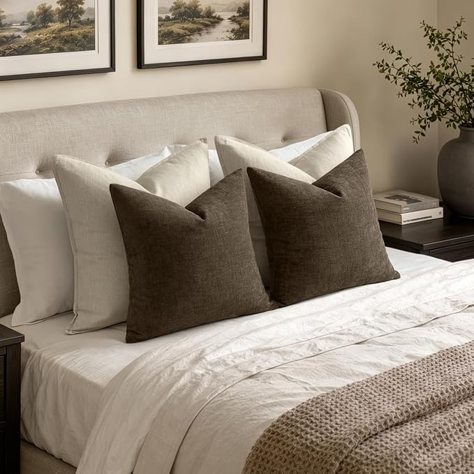 MIULEE Chocolate Brown Chenille Couch Throw Pillow Covers, 18x18 | Set of 2 - Image 5