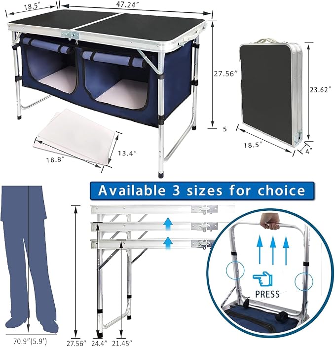 Folding Camping Table with Storage Compartment Aluminum Lightweight Camp - Image 2