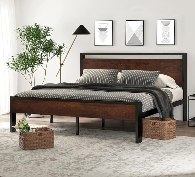SHA CERLIN 14 Inch King Size Metal Platform Bed Frame by SHACERLIN