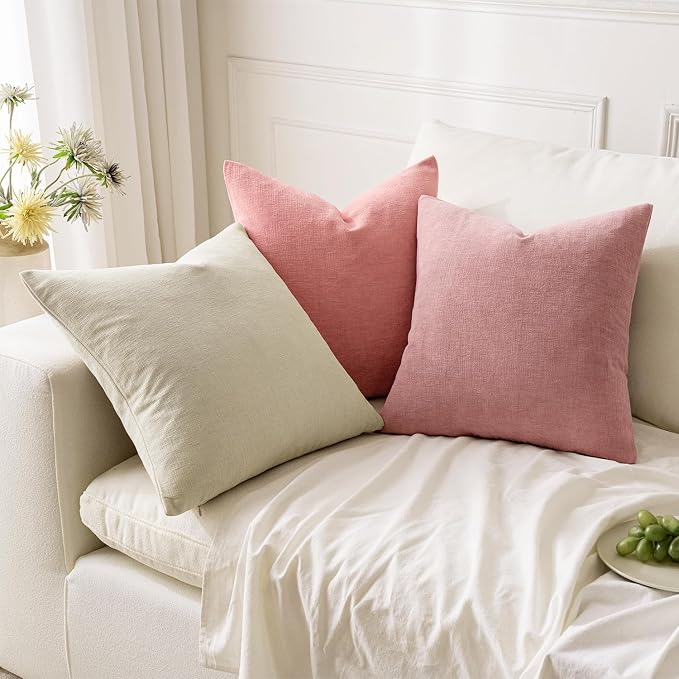 MIULEE Blush Pink Chenille Couch Throw Pillow Covers, 20x20 | Set of 2 - Image 5