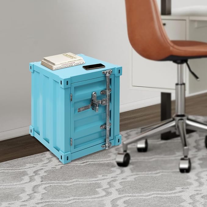 Side Table, Industrial Metal Container Cabinet, Wrought Iron Container Side - Image 9