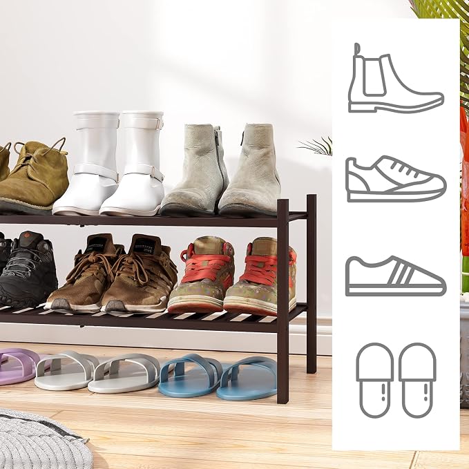 viewcare 2-Tier Shoe Rack for Entryway, Bamboo Shoe Rack for Closet, Free - Image 4