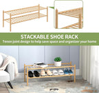 ROMGUAR CRAFT 2-Tier Bamboo Long Shoe Rack, Free Standing Wood Shoe Shelf - Image 6