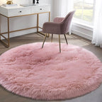 Pink 5'X5' High Pile Shag Rug, Fluffy Round Rug - Image 6