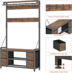 39" Hall Tree with Storage Coat Rack freestanding Entryway Furniture Bench - Image 6