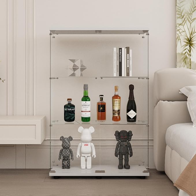 Display Cabinet with Glass Door and Lock, 3-Shelf Fast Installation Curio - Image 6