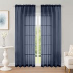 Sheer Curtains 84 Inches Long 2 Panels Set, Sheer Navy Blue Curtains by OWENIE