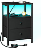 LOAKEKEL LED Night Stand with Charging Station, Small Bedside Table with USB by LOAKEKEL