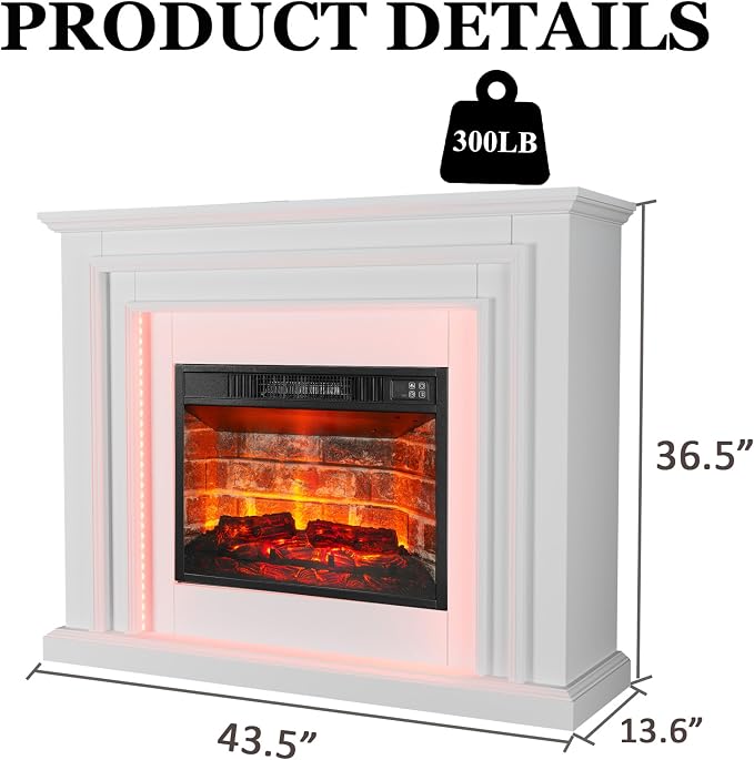 44" LED Lights Electric Fireplace - Image 2