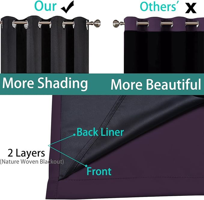 Yakamok Purple 100% Blackout Patio Door Curtain Panels W70 x L84, 1 Panel | - Image 5