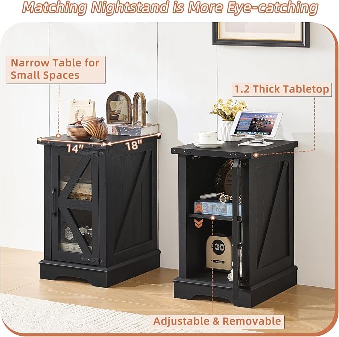 Joaxswe Narrow Night Stand Set 2, Farmhouse Side End Table - Image 8