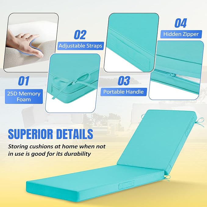 Basic Beyond Chaise Lounge Cushions Outdoor, 3-Layer Waterproof Outdoor - Image 3