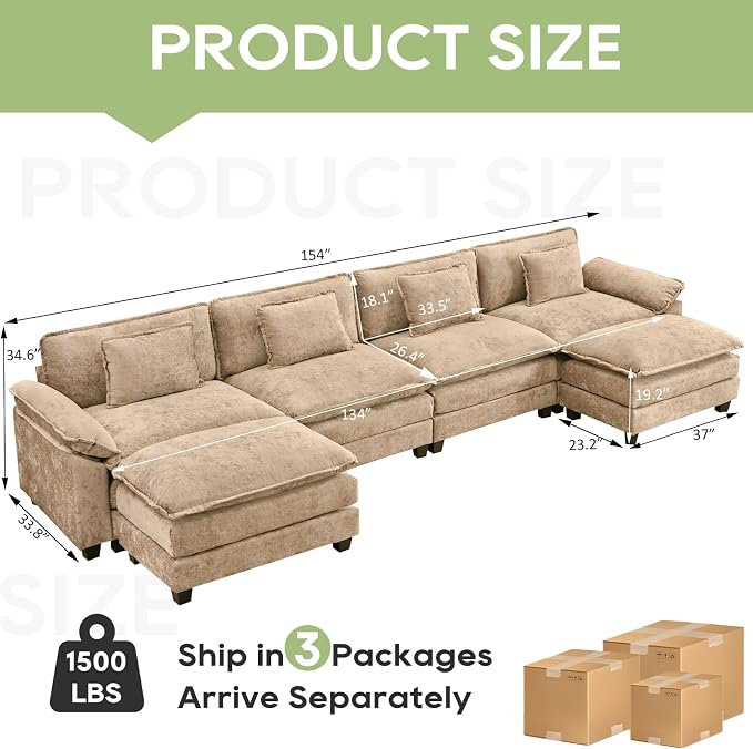 Oprisen 154" Modular Sectional Sofa, Comfy Cloud Couch Sectional Sofa - Image 2