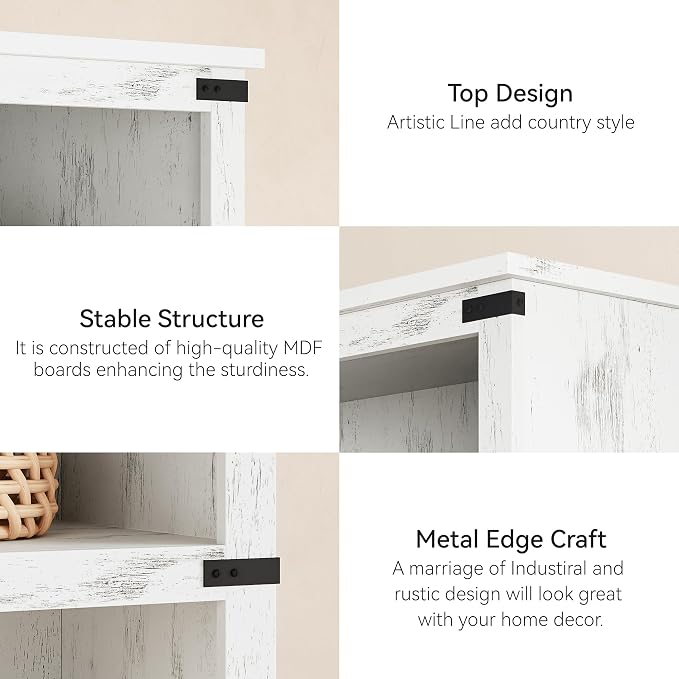 GarveeHome 3 Tier Farmhouse Bookcase, 39.9 in Tall Book Shelf - Image 6