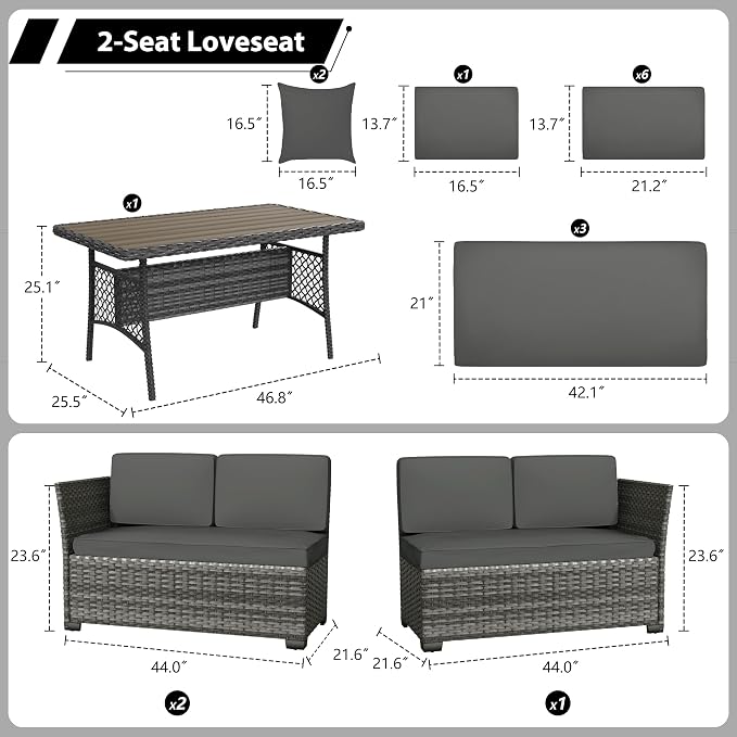 KIGOTY 7 Piece Patio Furniture Set, Outdoor PE Wicker Rattan Outdoor Dining Set - Image 2
