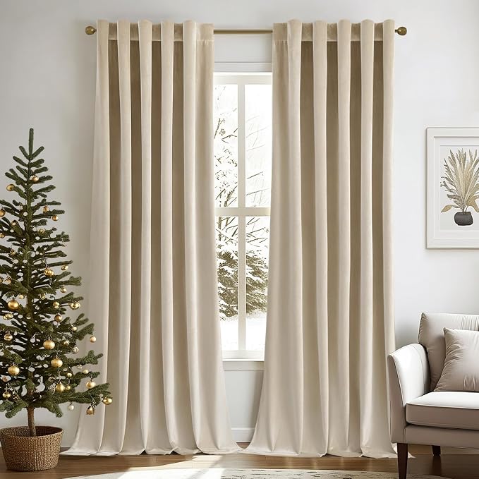 MIULEE Velvet Curtains 52x90 inches 2 Panels Beige Blackout Curtains | Luxury by MIULEE