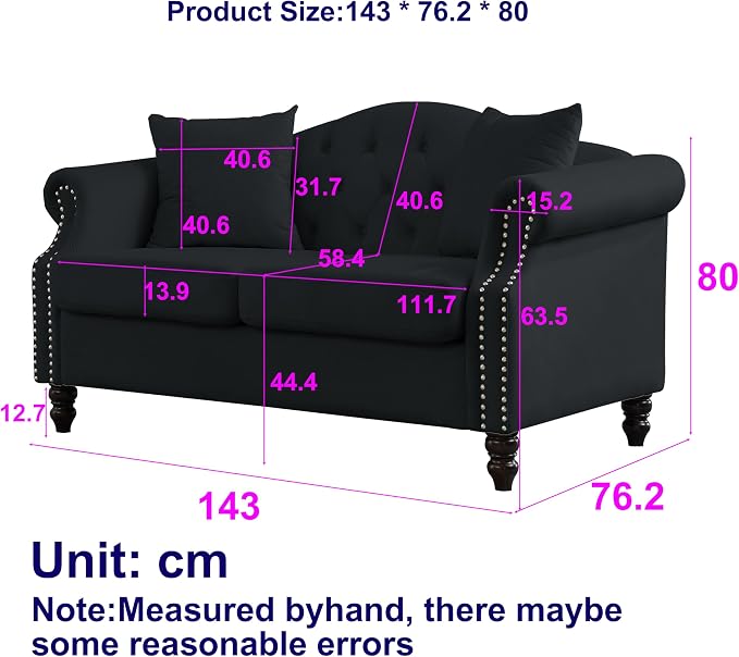 57" Chesterfield Black Velvet 2-Seater Sofa - Image 2