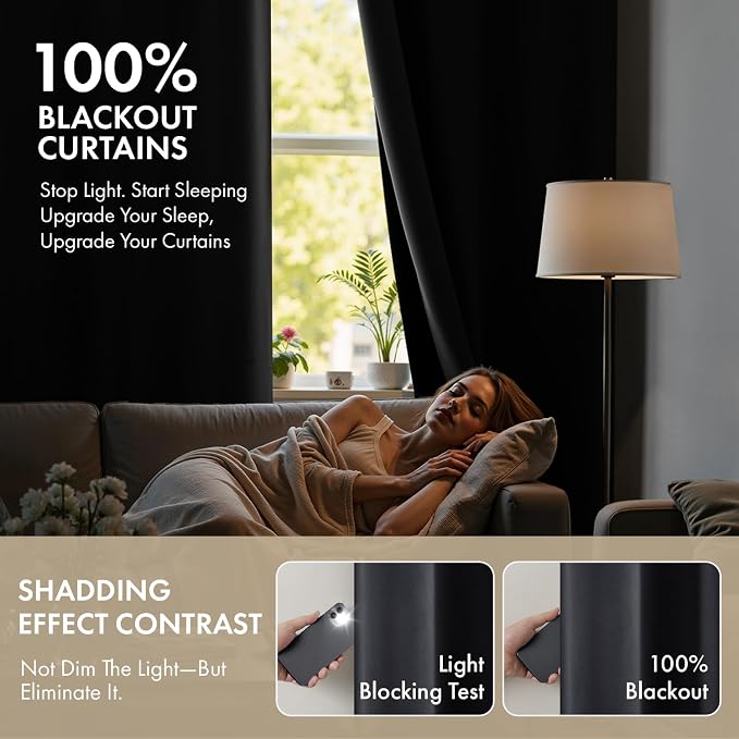 MIULEE Grey 100% Blackout Curtains - Image 2