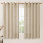 Linen Curtains 63 inch Length for Living Room, Linen Light Filtering Boho Semi by LAMIT