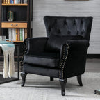 Set of 2 Mid-Century Modern Accent Chair, Velvet Armchair w/Tufted Back/Wood - Image 2