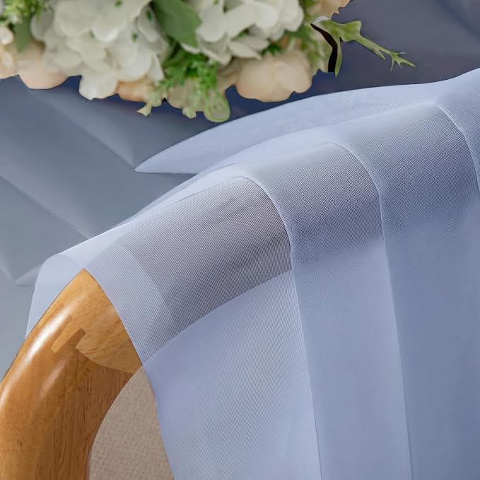 Denim Blue Sheer Curtains 63 Inch Length 2 Panels, Light Filtering Voile - Image 8