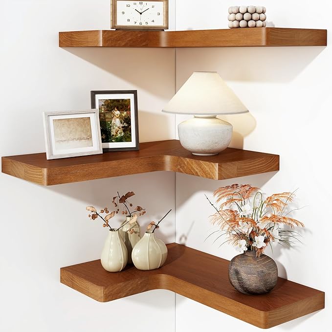Fixwal Corner Floating Shelves for Wall Mounted Natural Solid Wood 16"x11.4" by Fixwal