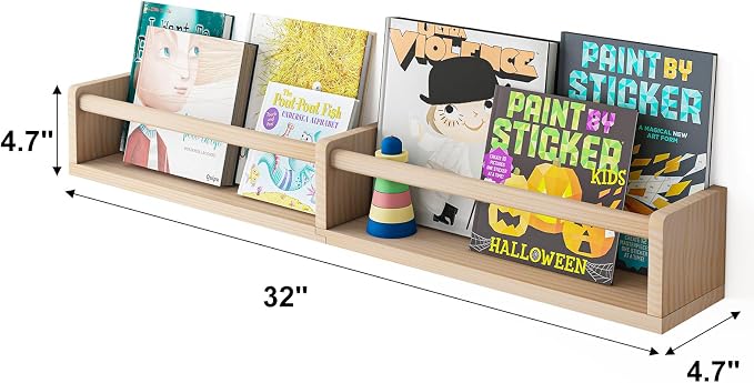 Fixwal Nursery Bookshelves, 32in Floating Bookshelves - Image 3