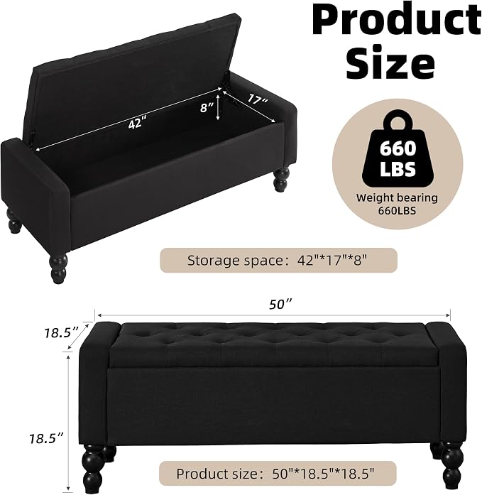 50" W Storage Ottoman Bench - Image 2