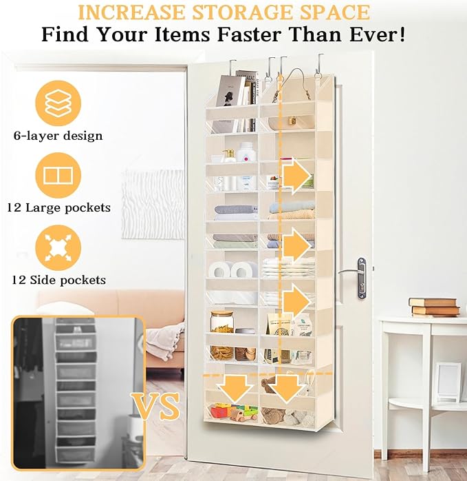 2 Pack Over The Door Organizer 6 Tiers, Extra Large Behind Door Storage of 12 - Image 2
