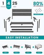 SERWALL HDPE Outdoor Patio Loveseat, All Weather Wood-Like Outdoor Sofa HDPE - Image 7