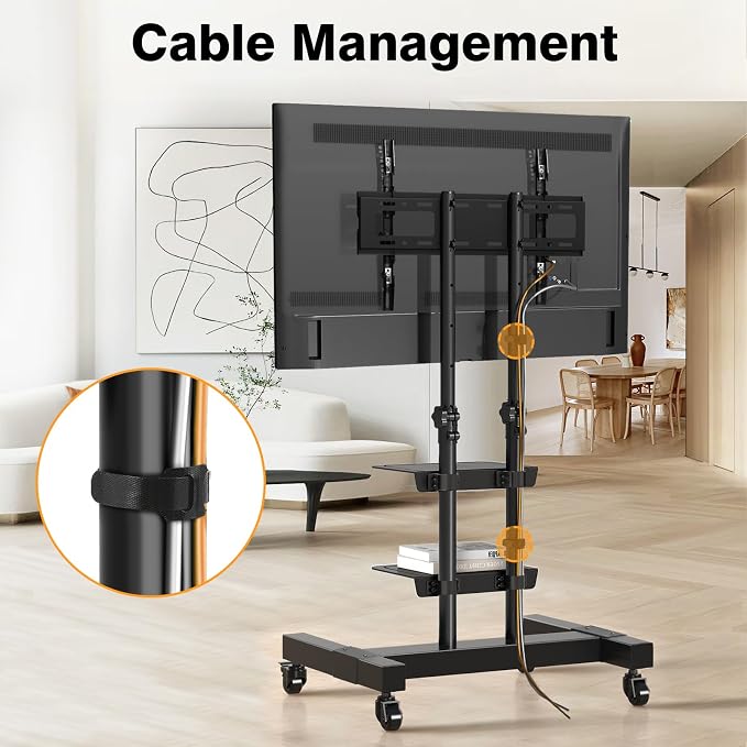Mobile TV Stand Rolling TV Cart Floor Stand - Image 6