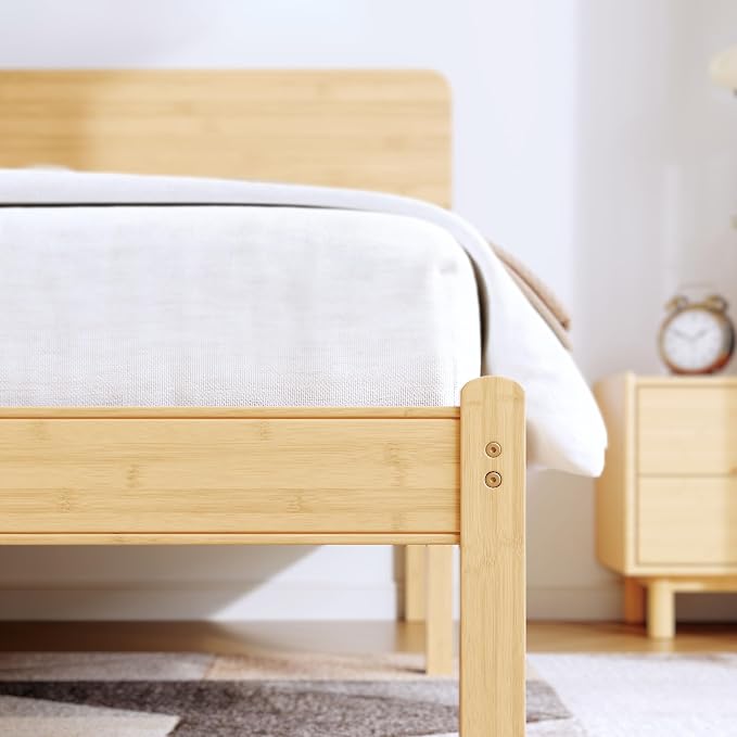 BOSRII 12in High Solid Bamboo Wood Platform Twin Size Bed Frame - Image 5