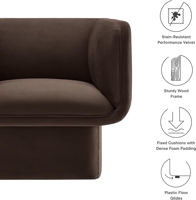Modway Tate Performance Velvet Accent Chair in Chocolate Brown - Image 4