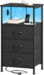 Somdot Black Nightstand with Charging Station and LED Light by Somdot