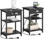 End Tables Set of 2 with Charging Station USB Ports, 3 Tier Tall Night Stand by CALERTAINDirect