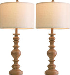 BOBOMOMO 27" Light Brown Table Lamps Set of 2, Large Farmhouse Resin Lamps - Image 8
