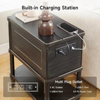 ONBRILL Narrow End Table with Charging Station, Pre-Assembled Nightstand with 2 - Image 5