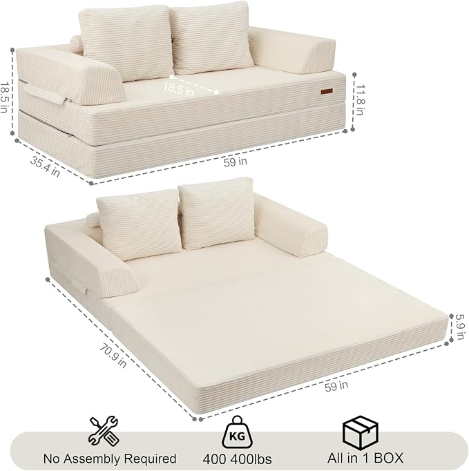 COMAX Futon Sofa Bed, Convertible Folding Sofa Bed, Boneless Couch Loveseat - Image 2