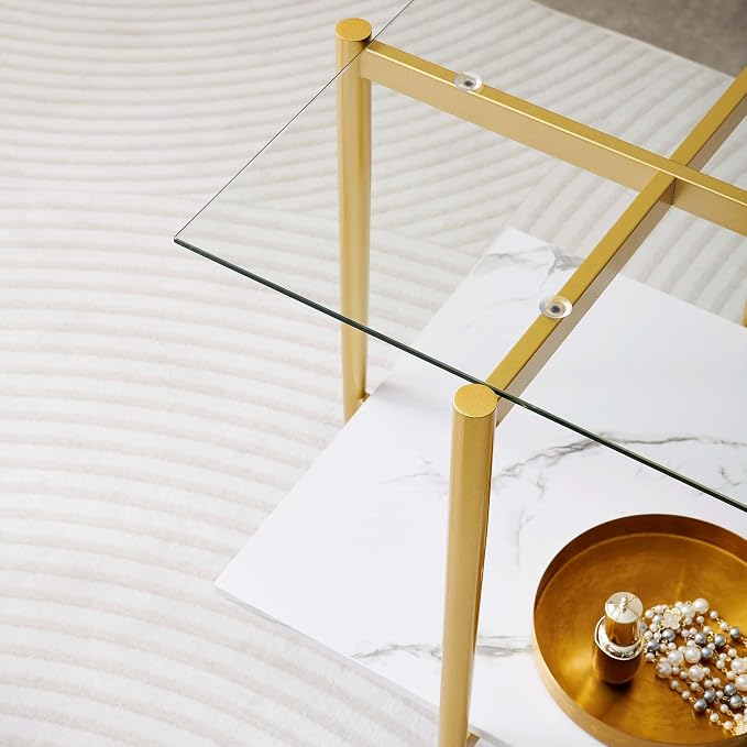 LumFurn Square Glass End Table, Mid-Century Modern Design Sofa Table, - Image 4