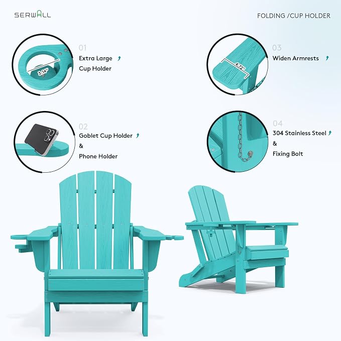 SERWALL Adirondack Chair with Cup Holders - Image 5