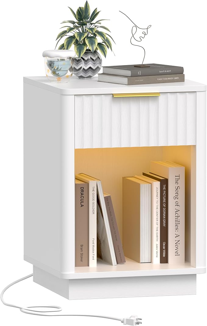 Akxomel Fluted Nightstand, Wooden Night Stand by Akxomel
