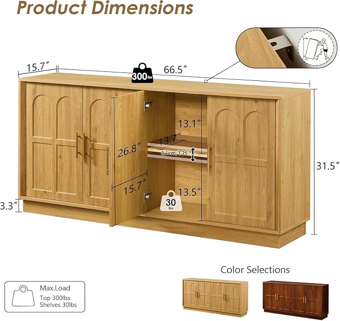 67'' Modern TV Stand for TVs up to 75'', Long Media Console - Image 2