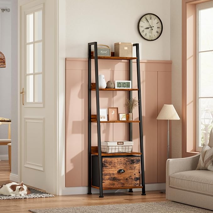 Furologee 5-Tier Ladder Shelf, Ladder Bookshelf - Image 2