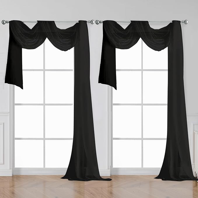 Black Sheer Curtains 144 inch Extra Long, Elegant and Airy Drapes Translucent by OWENIE