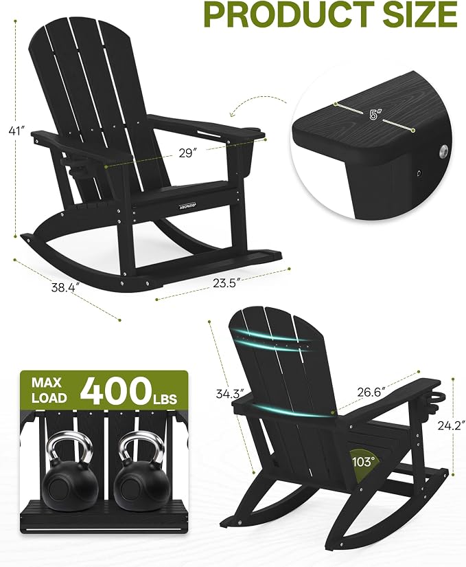 Outdoor Oversized Adirondack Rocking Chairs, All Weather HDPE Patio Rocking - Image 2